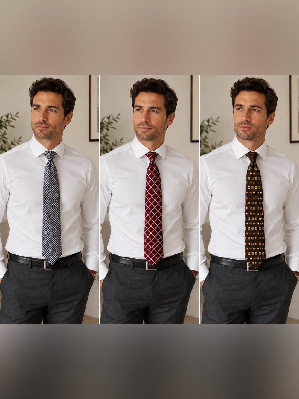 Nautica Men’s 100% Silk Neckties Lot of 3 Geometric Plaid Patterned Ties